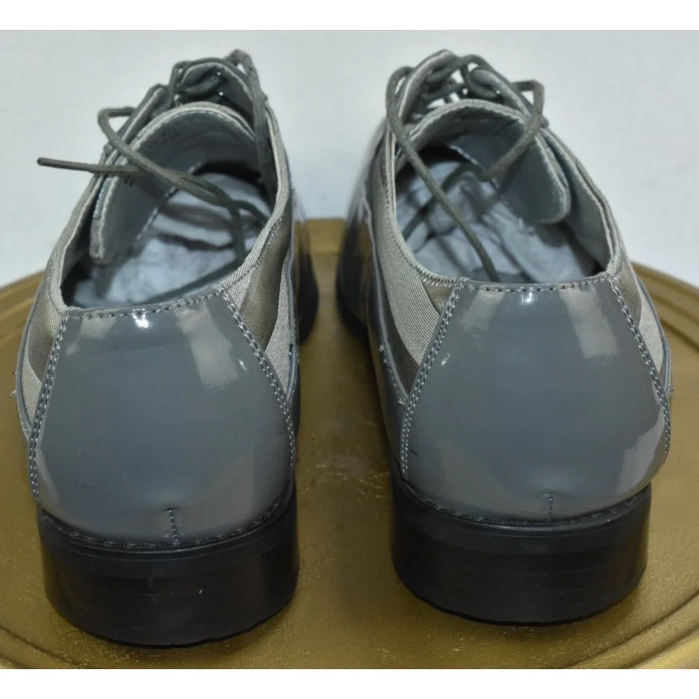 Viotti Men's Dress Shoe Size 12 Gray Lace Up Striped Satin Patent Oxford Tuxedo